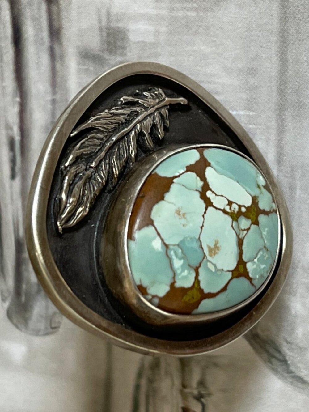 CARRY a TORCH Artisan Crafted Turquoise & Oxidized Sterling Silver Ring: Size 6.